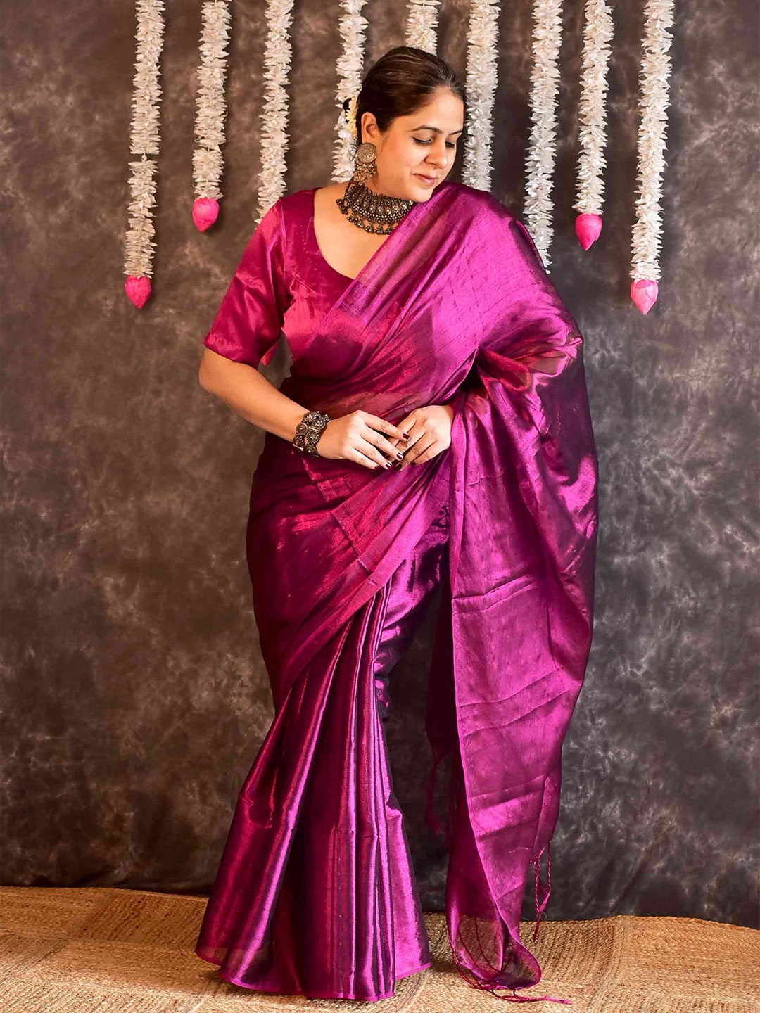 

Sundarii Zari Tissue Saree, Purple