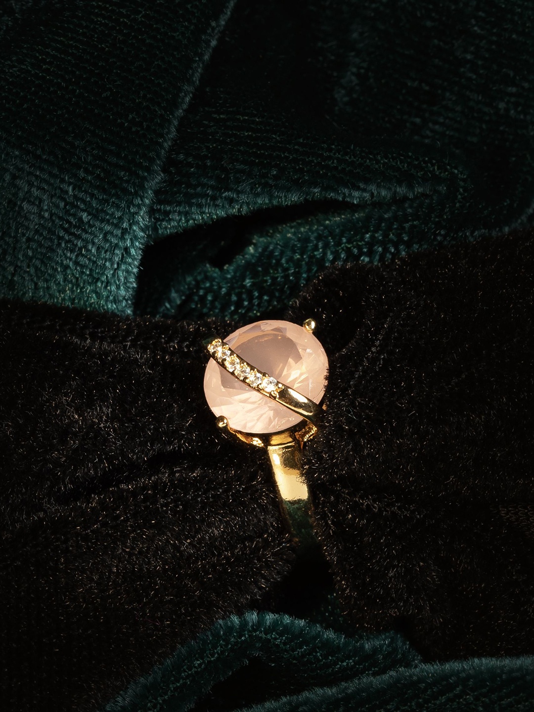 

GOLD CASH Gold-Plated Cubic Zirconia Stone-Studded Oval Shaped Adjustable Finger Ring