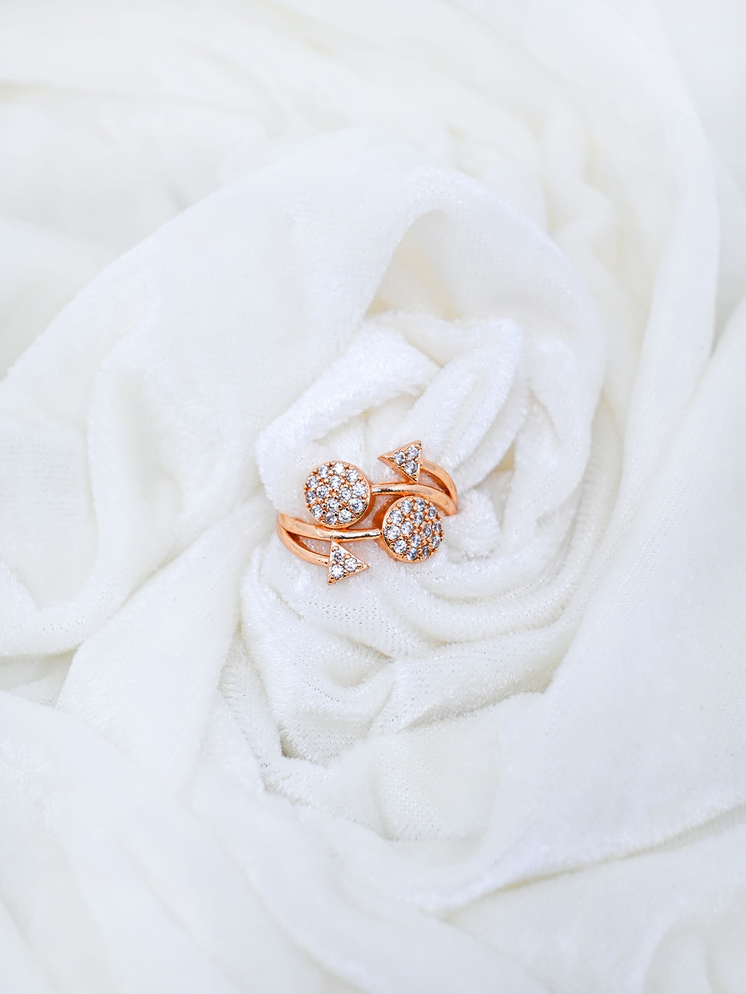 

GOLD CASH Gold-Plated Cubic Zirconia Stone-Studded Adjustable Finger Ring