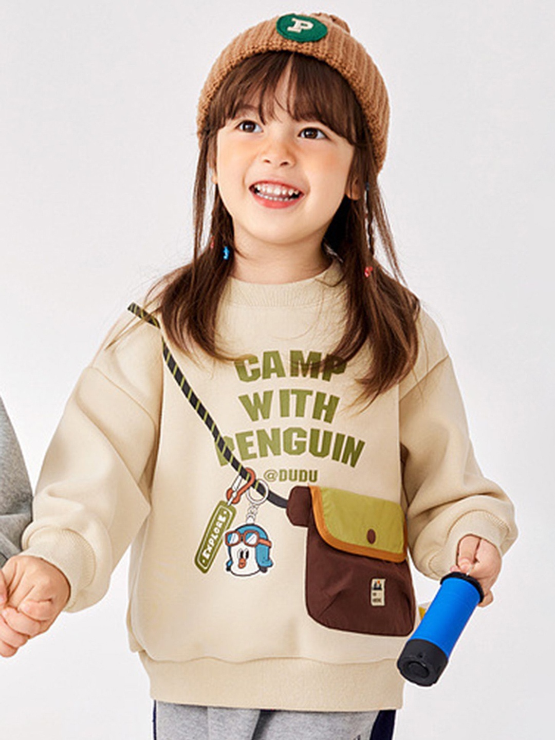 

LULU & SKY Kids Printed Front Flap Pocket Sweatshirt, Off white