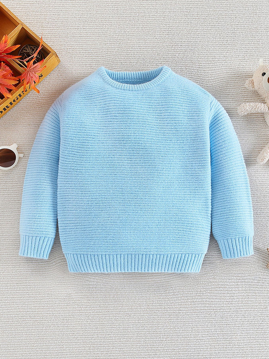 

LULU & SKY Boys Round Neck Knitted Pullover, Blue