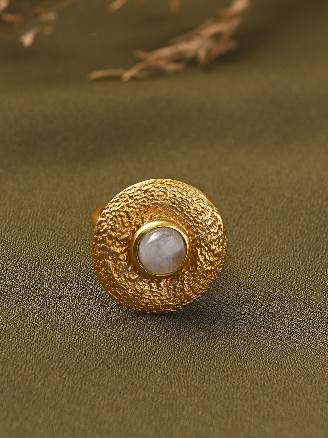 

JAYPORE Gold-Plated Sterling Silver Stones-Studded Finger Ring