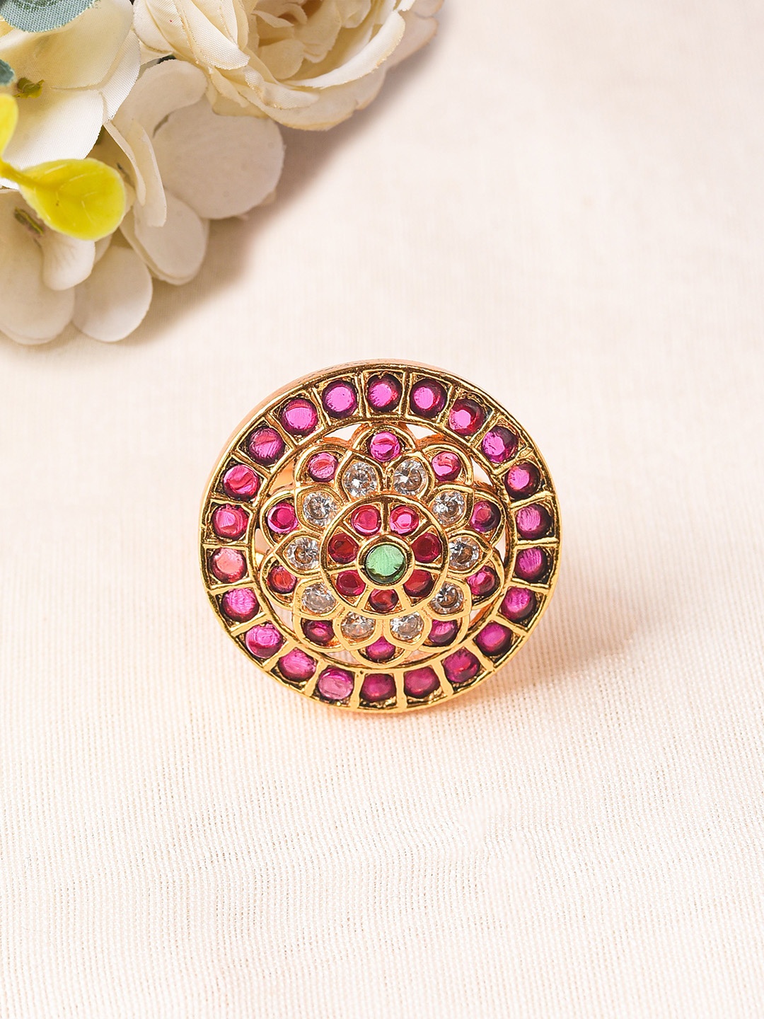 

JAYPORE Gold-Plated Stone-Studded Adjustable Finger Ring