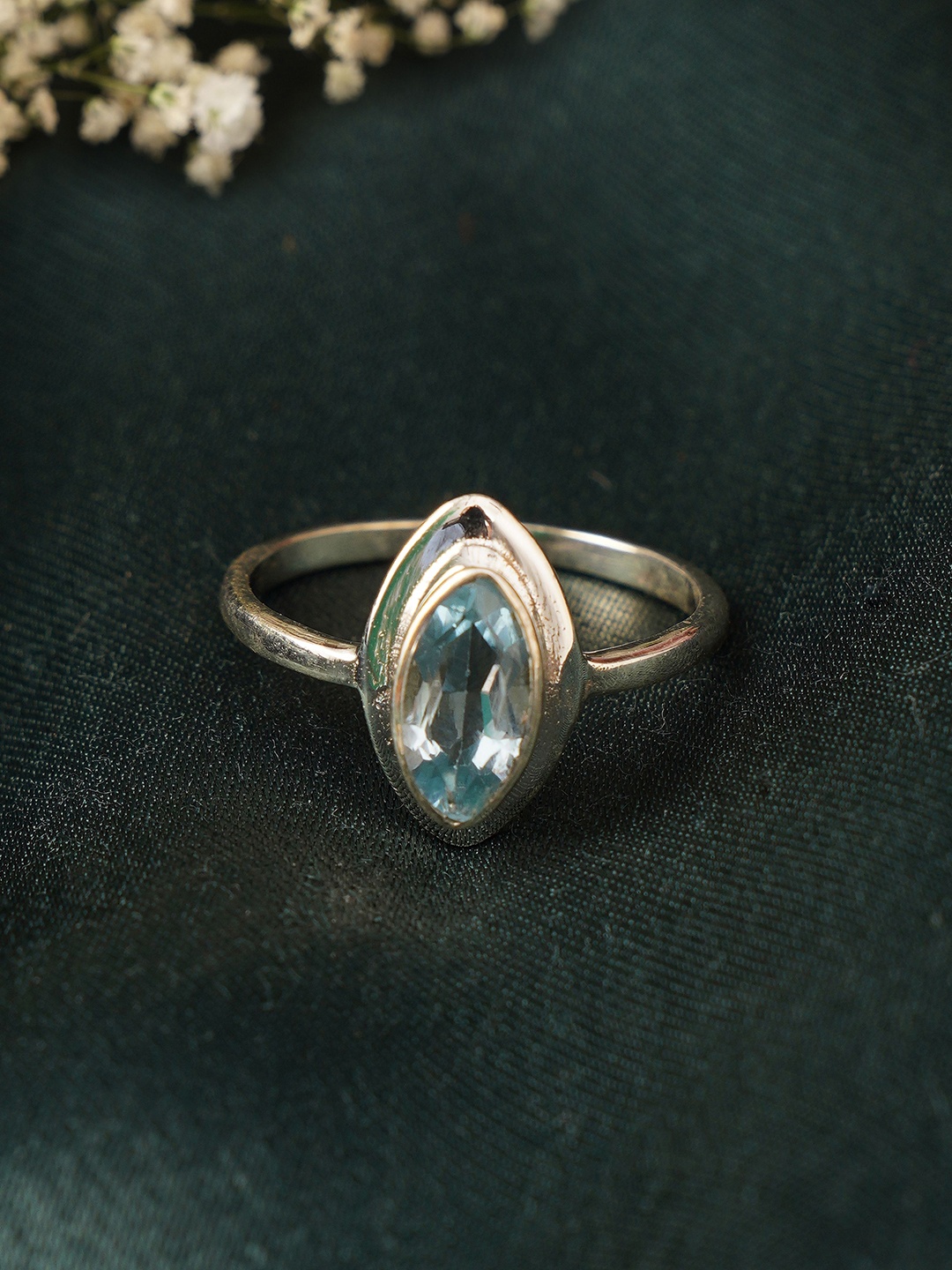 

JAYPORE Sterling Silver Plated Stone-Studded Adjustable Finger Ring