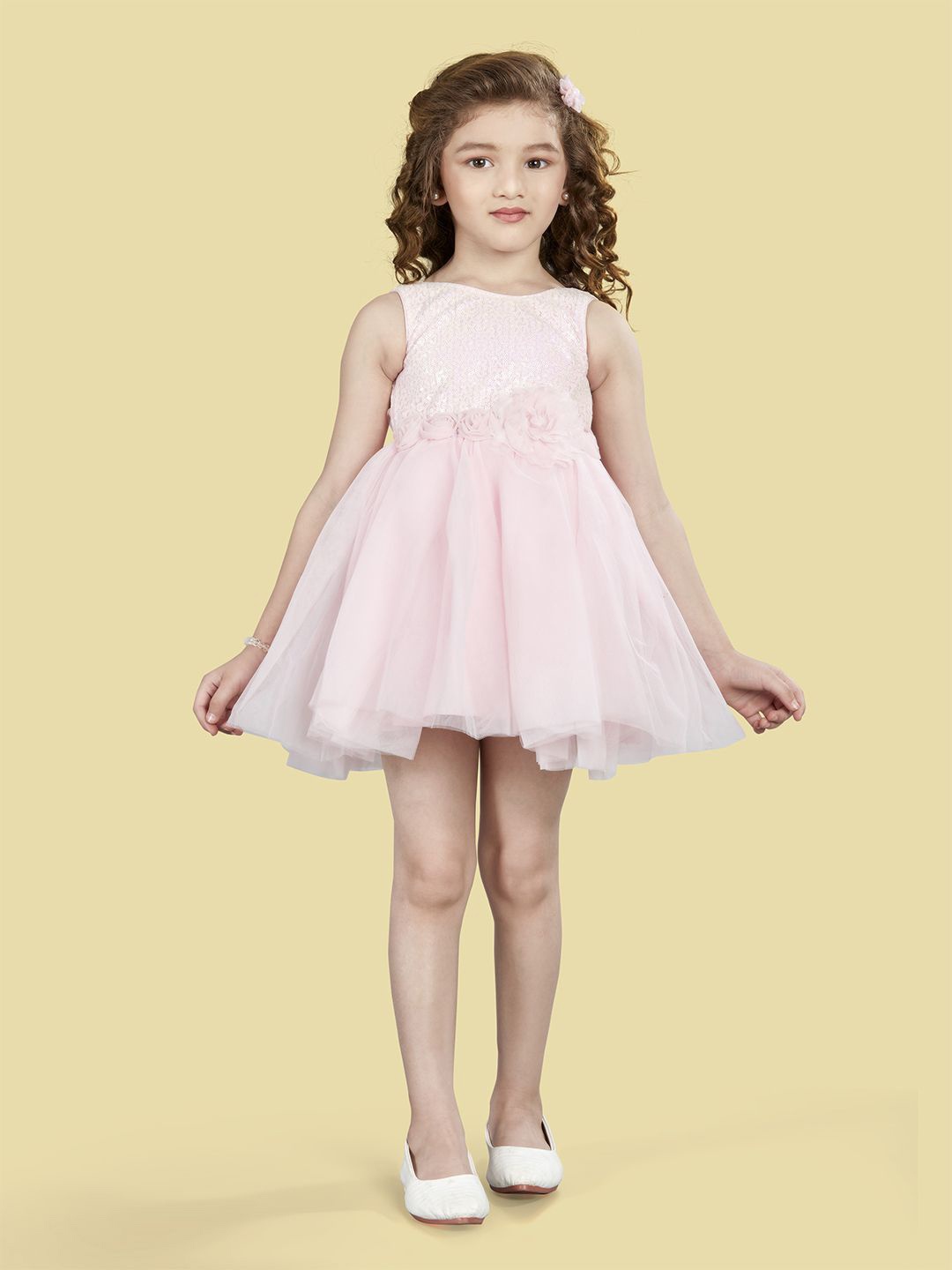 

Lil Peacock Girls Floral Applique Embellished Fit & Flare Dress, Pink