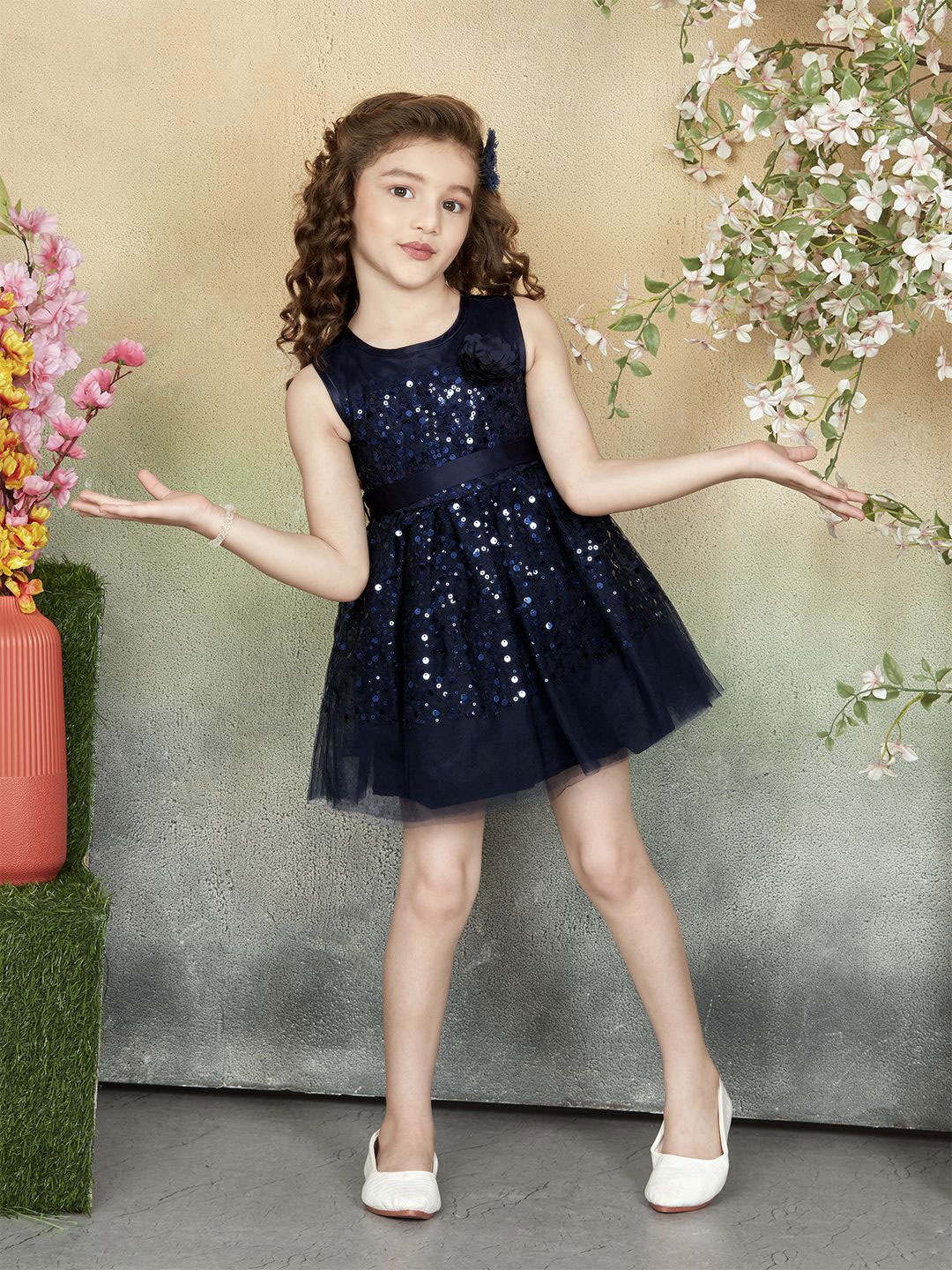 

Lil Peacock Girls Embellished Fit and Flare Dress, Blue