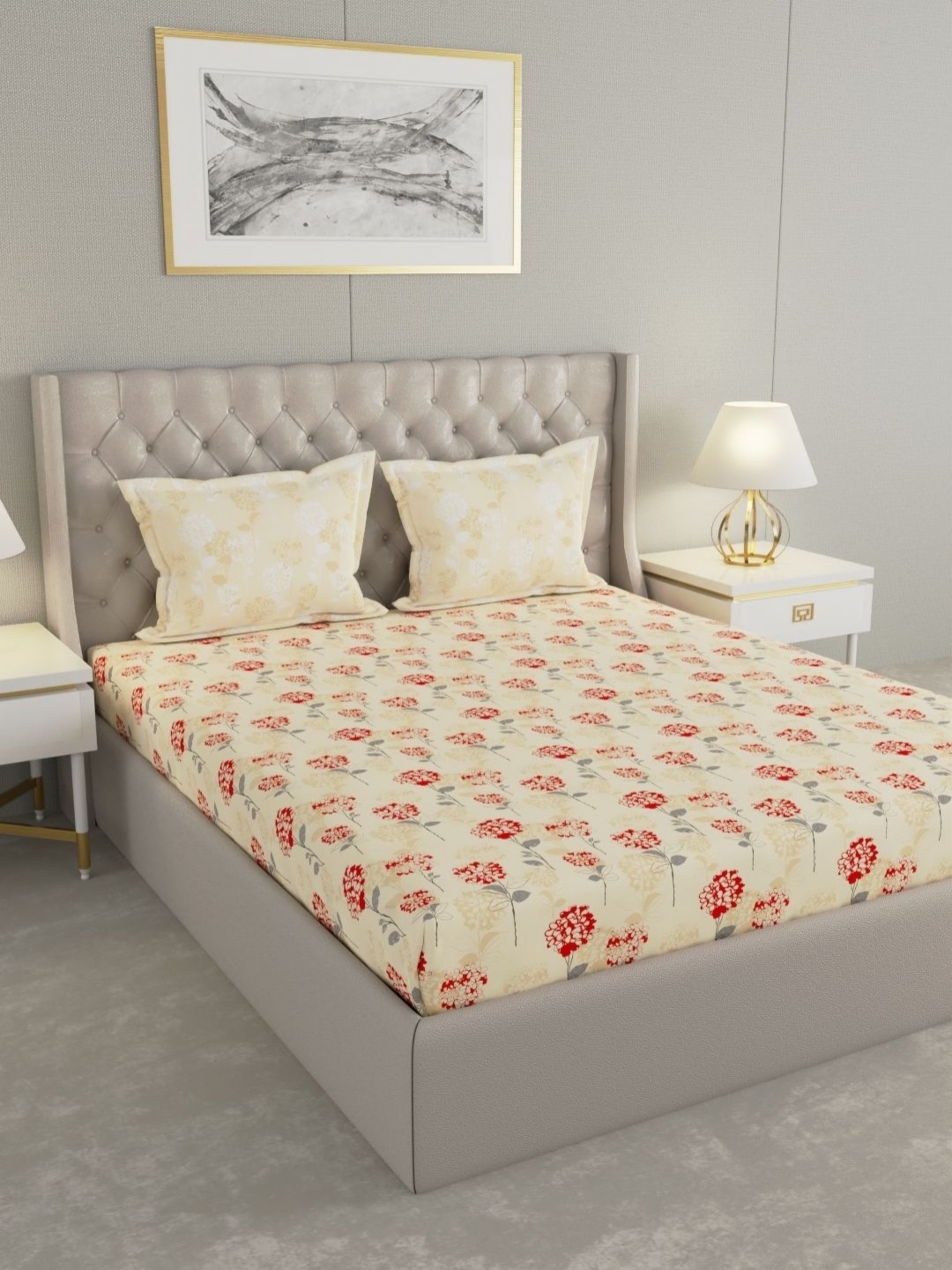 

Raymond Home Yellow & Red Floral 110 TC Cotton Queen Bedsheet Set 2.24 m X 2.54 m