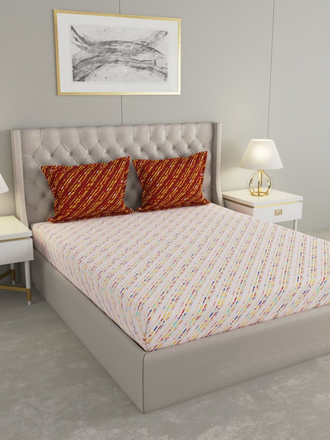 

Raymond Home Pink & Yellow 110 TC Cotton Queen Bedsheet Set 2.24 m X 2.54 m