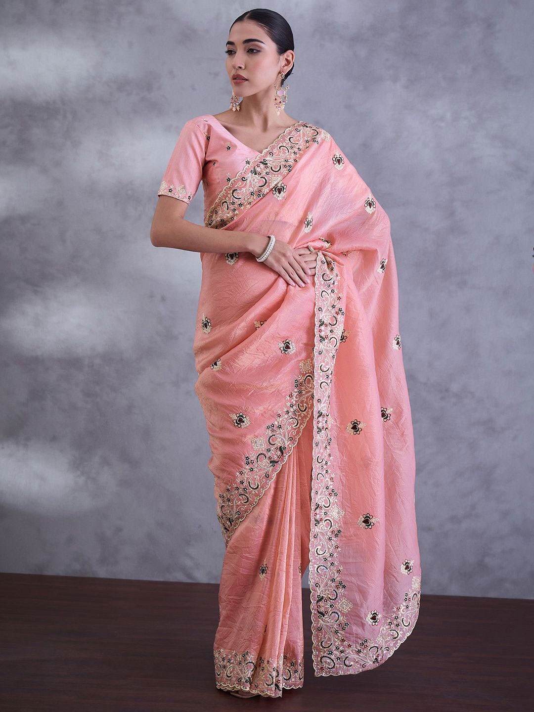 

Saree mall Embellished Sequinned Tissue Sarees, Peach