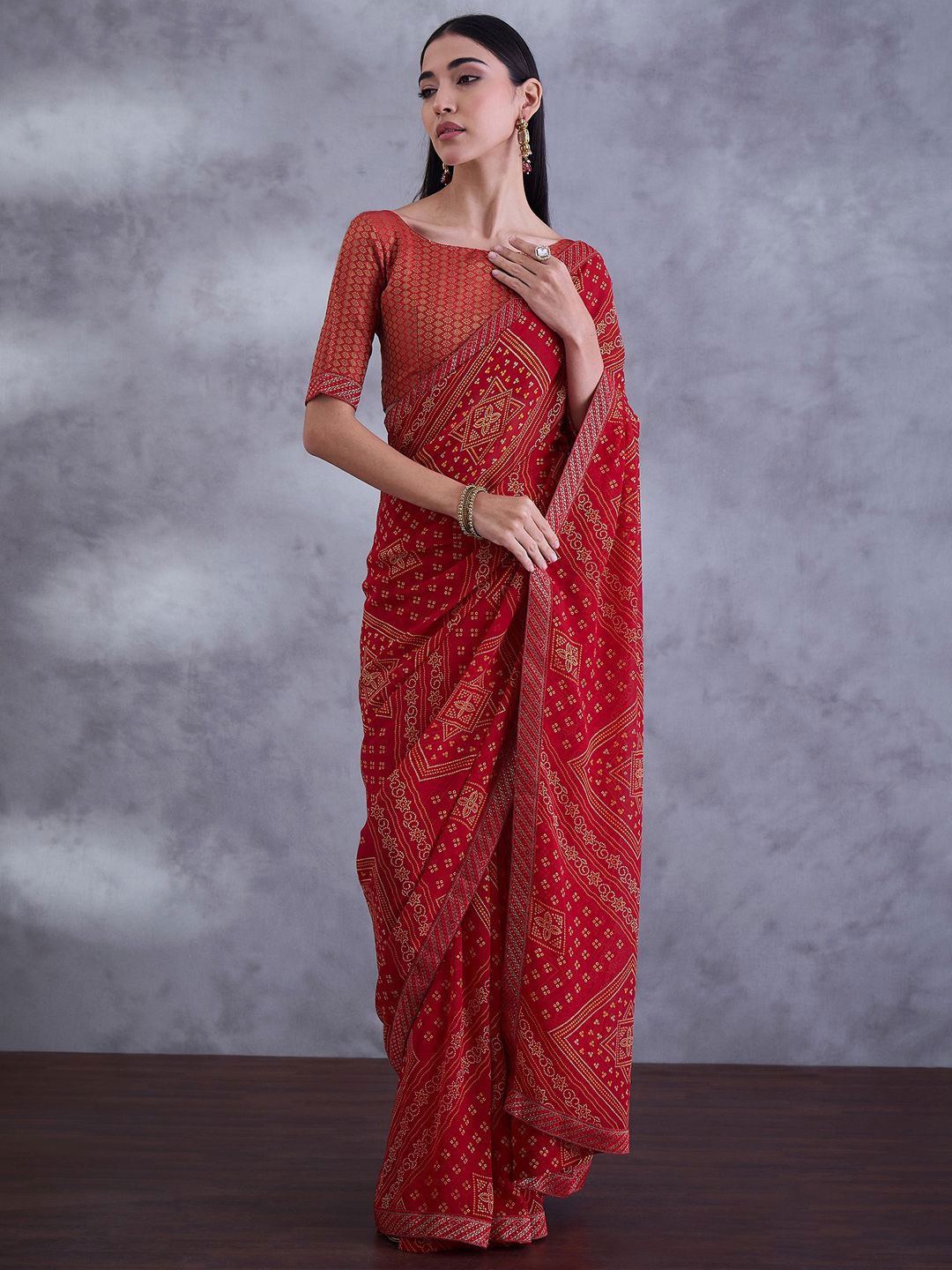 

Saree mall Women Bandhani Sarees With Blouse Piece, Red