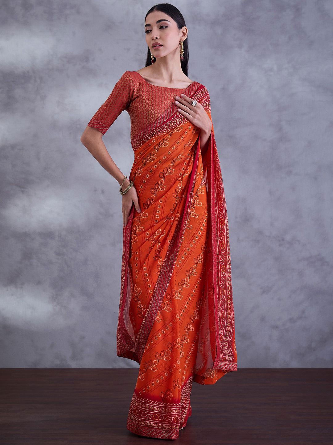 Saree mall Bandhani Printed Bandhani Sarees, Orange