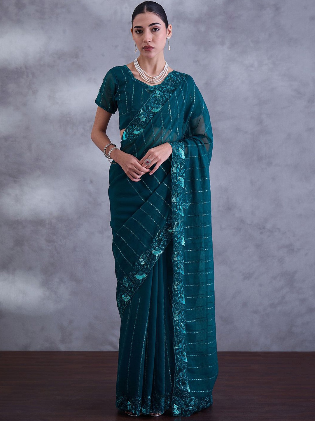 

Saree mall Embellished Sequinned Sarees, Teal