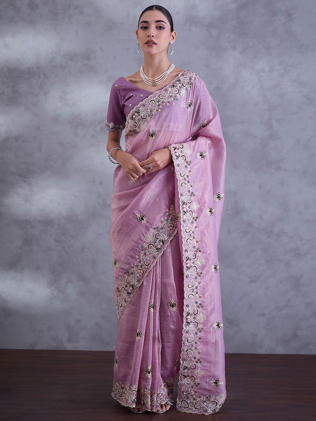 

Saree mall Embellished Sequinned Tissue Sarees, Lavender