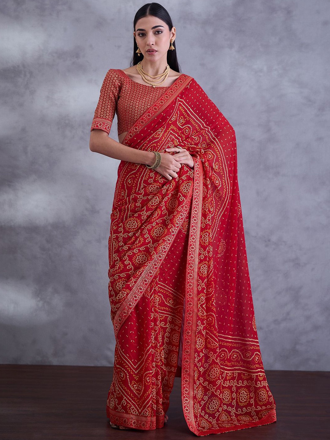 Saree mall Woven Design Bandhani Sarees, Red