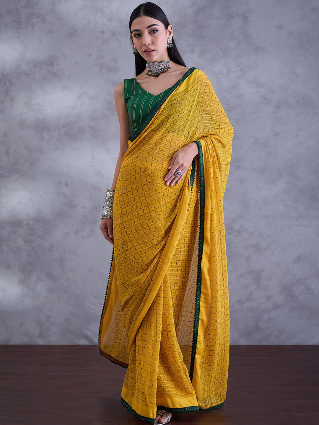 

Saree mall Beads and Stones Embellished Sarees, Yellow