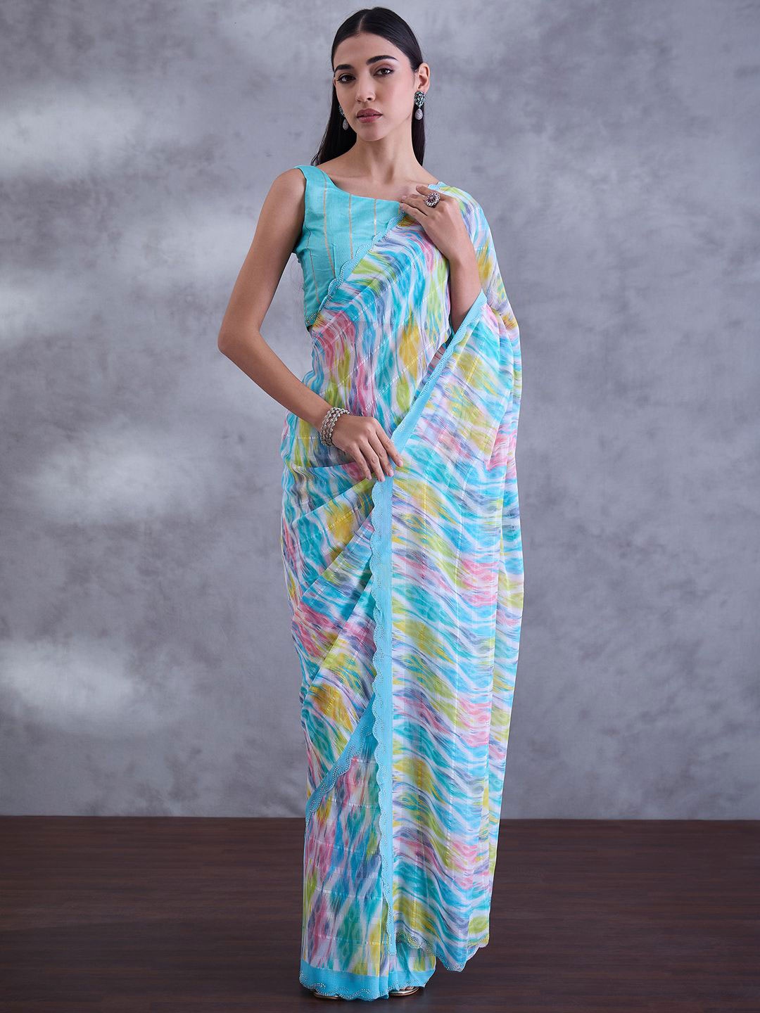 

Saree mall Printed Beads and Stones Saree, Blue