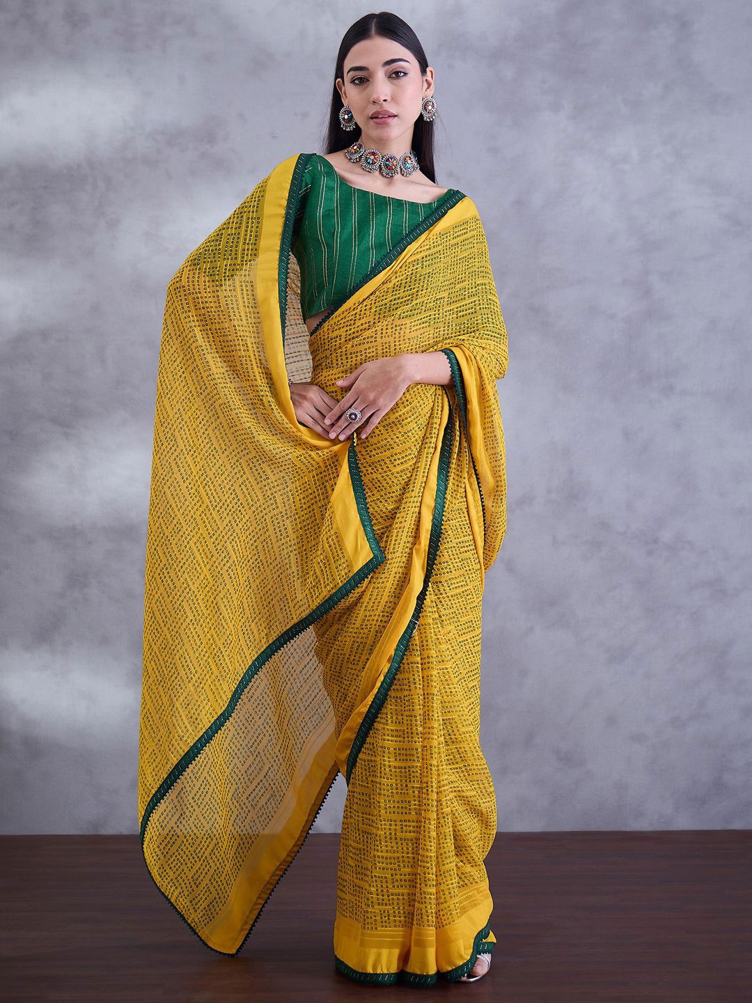 

Saree mall Women Bandhani Sarees, Yellow