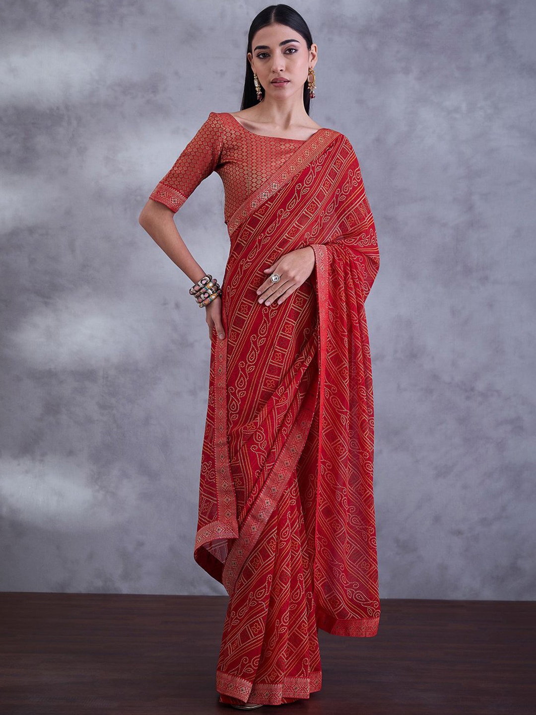 

Saree mall Bandhani Bandhani Sarees, Red