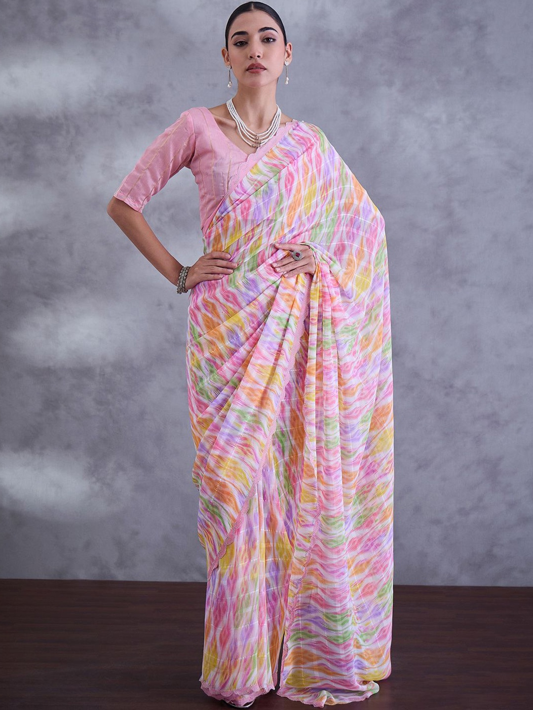 

Saree mall Printed Beads and Stones Saree, Pink