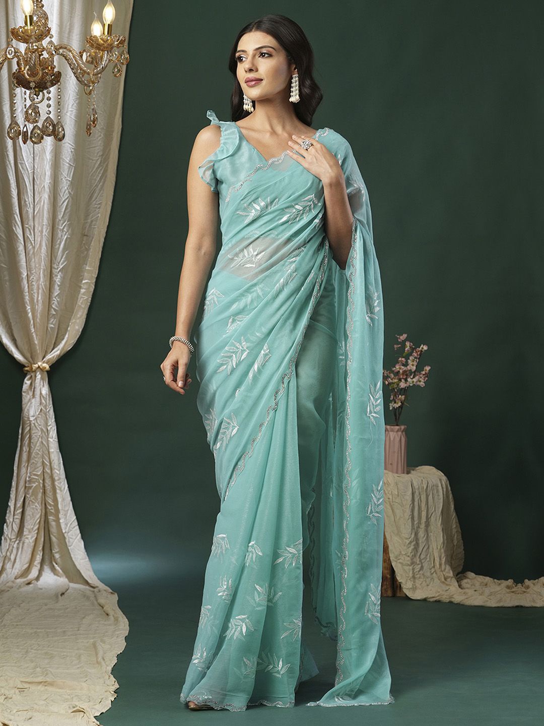 

Anouk Sequinned Embroidered Organza Saree, Blue