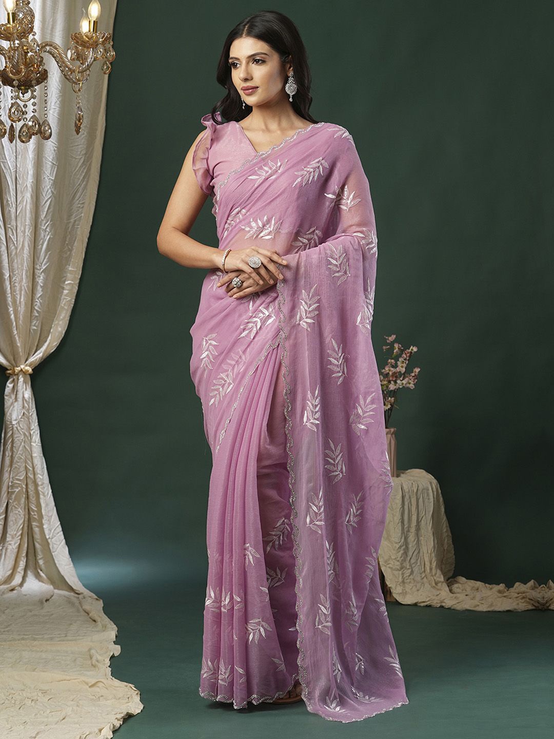

Anouk Embellished Beads and Stones Organza Saree, Mauve