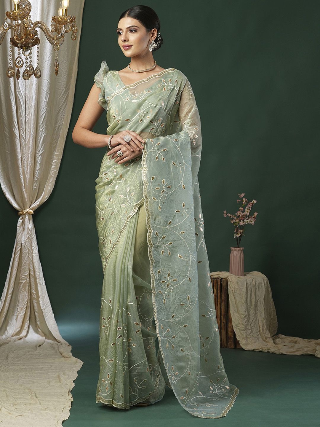 

Anouk Embellished Gotta Patti Designer Saree, Green