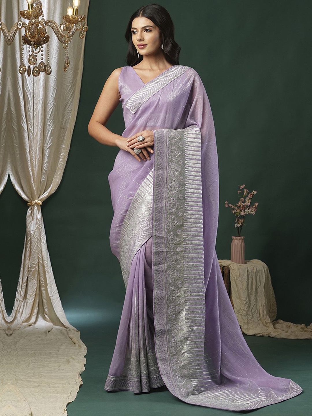 Anouk Embellished Beads and Stones Saree, Lavender