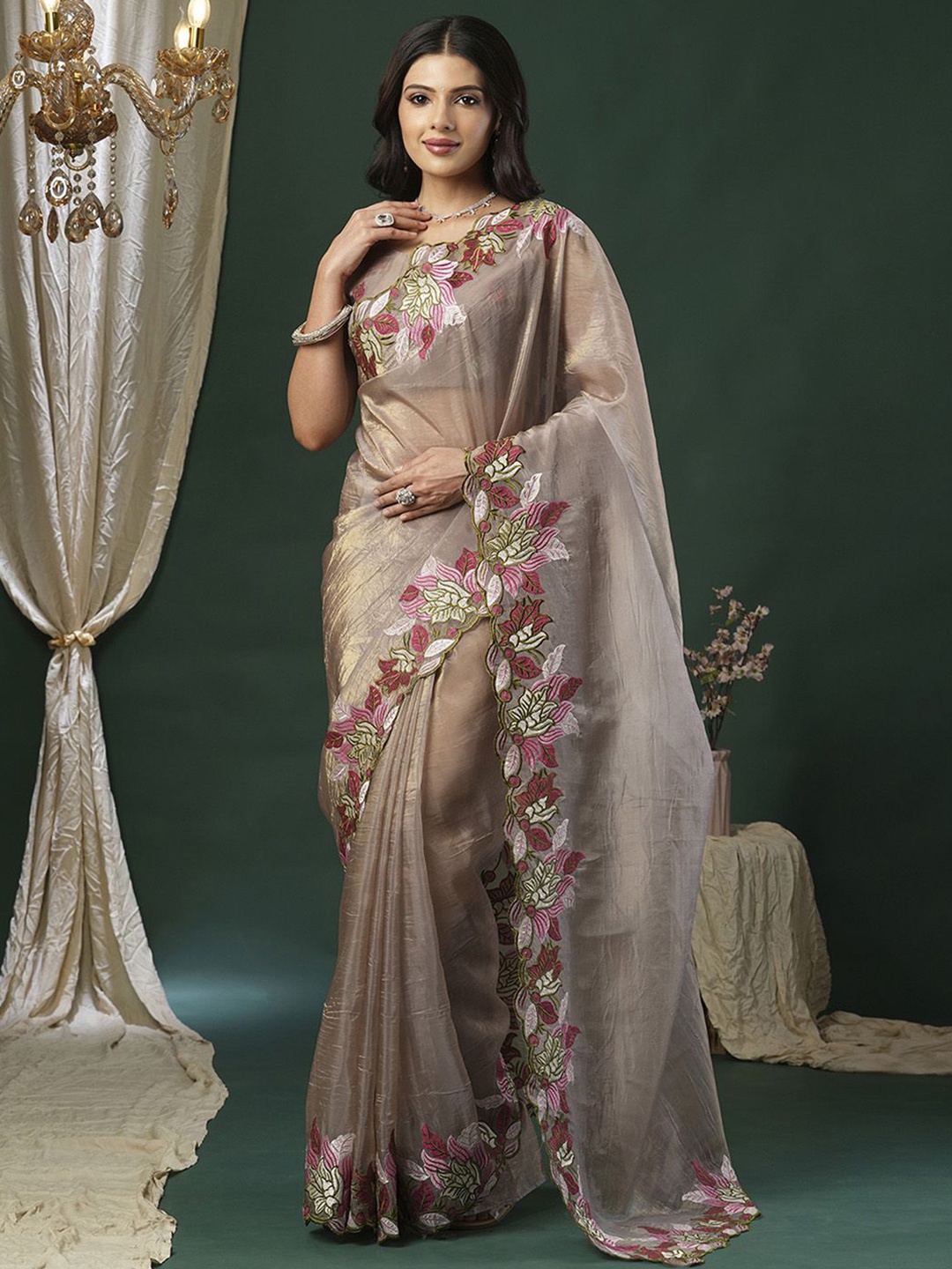 

Anouk Embroidered Tissue Saree, Beige