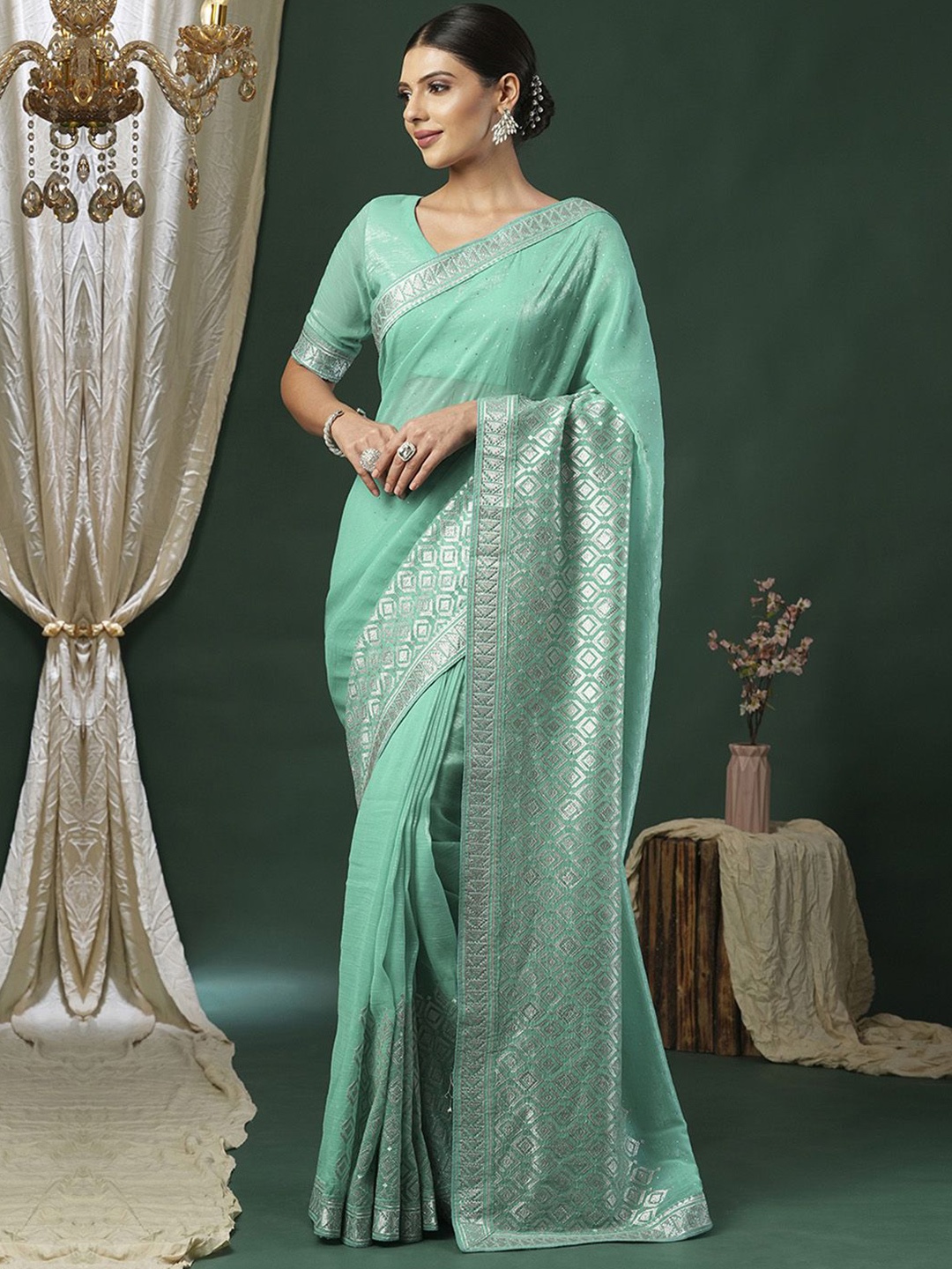 

Anouk Embellished Beads and Stones Saree, Green