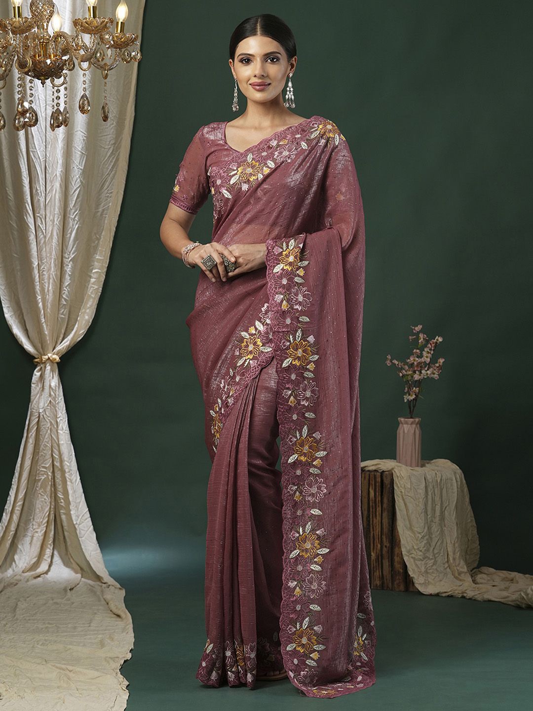 

Anouk Embellished Beads and Stones Tissue Saree, Mauve