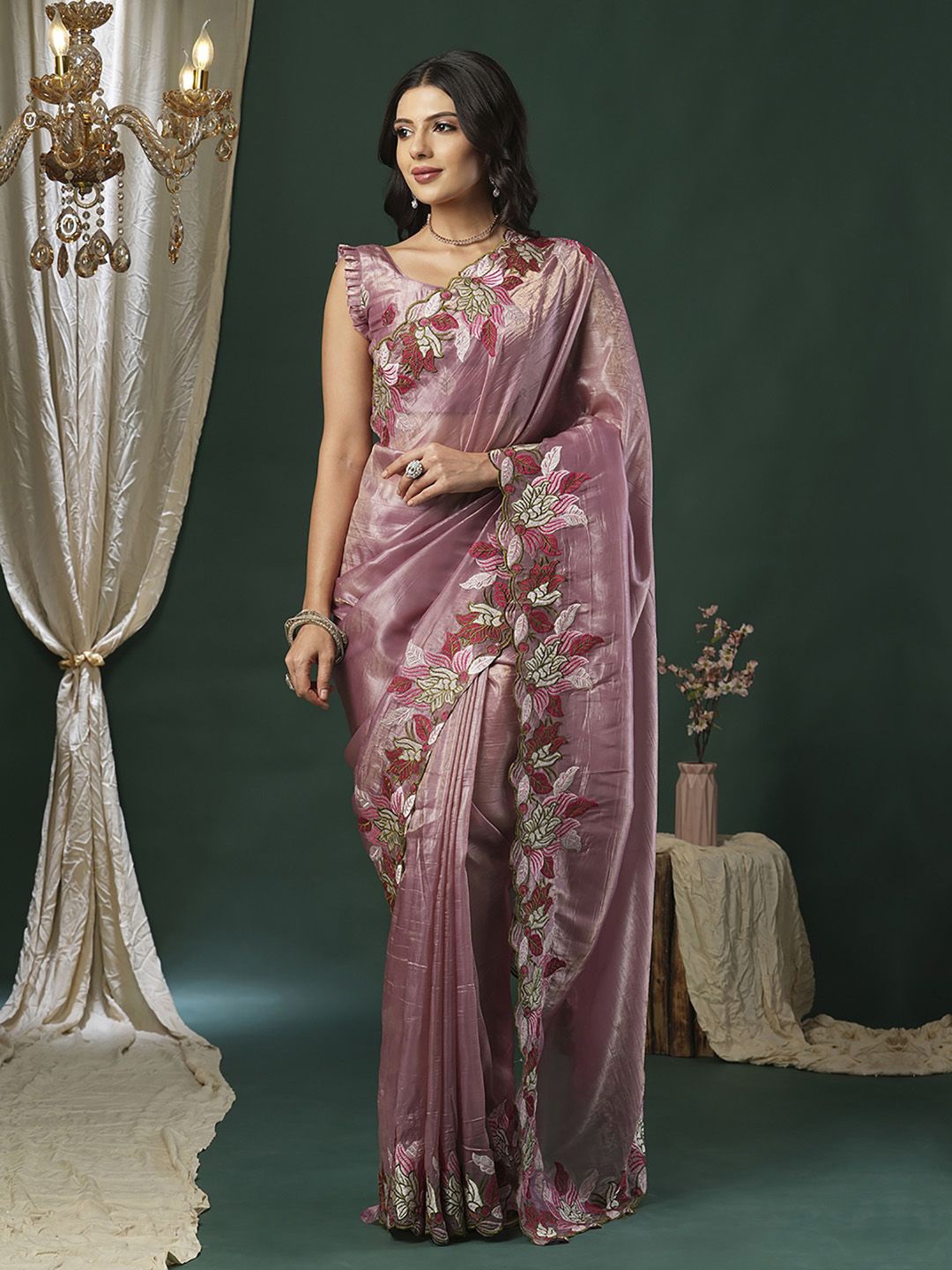 

Anouk Embroidered Tissue Saree, Pink