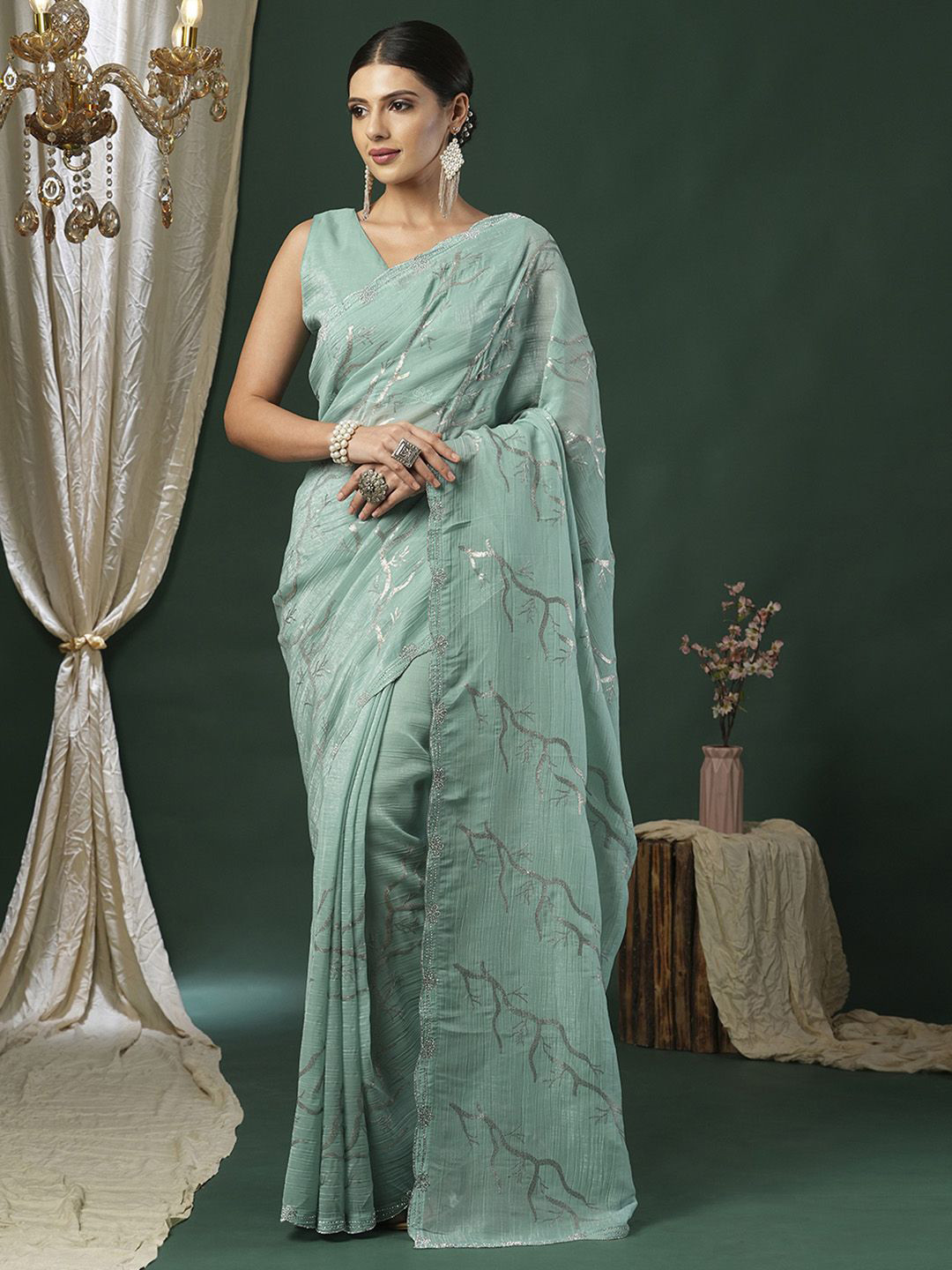 

Anouk Woven Design Designer Saree, Sea green