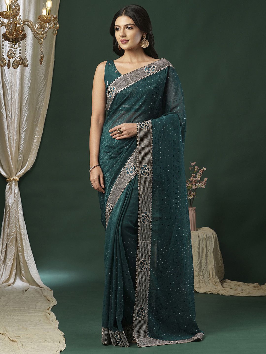 

Anouk Embellished Beads and Stones Saree, Teal