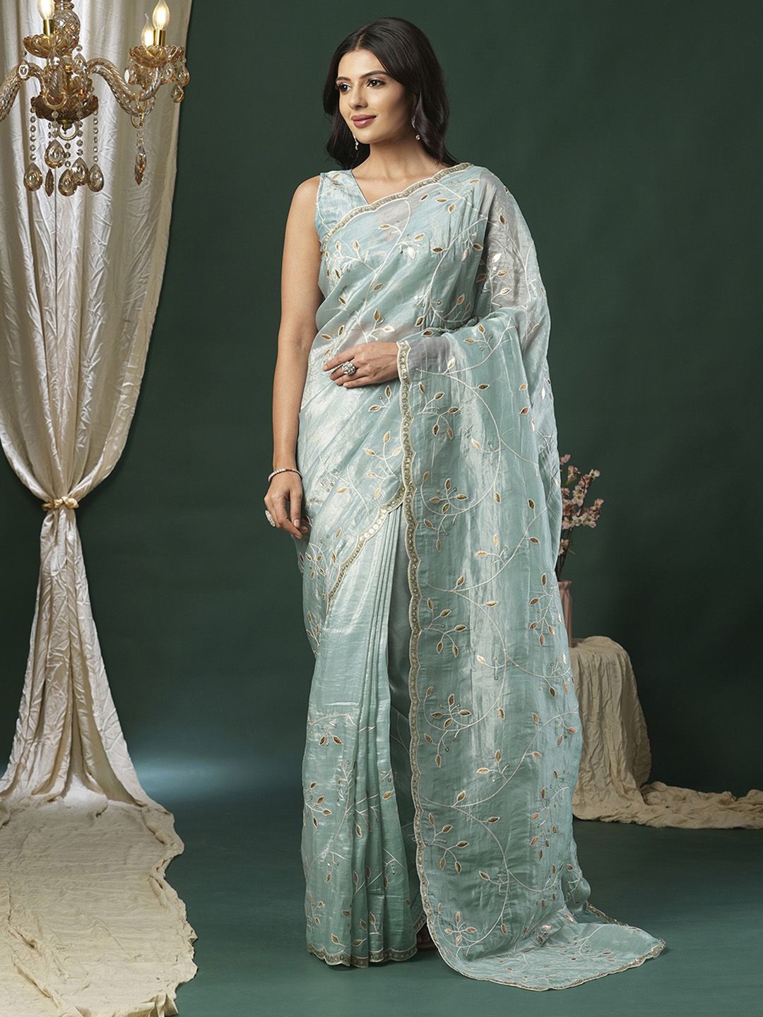 

Anouk Floral Sequinned Tissue Saree, Blue