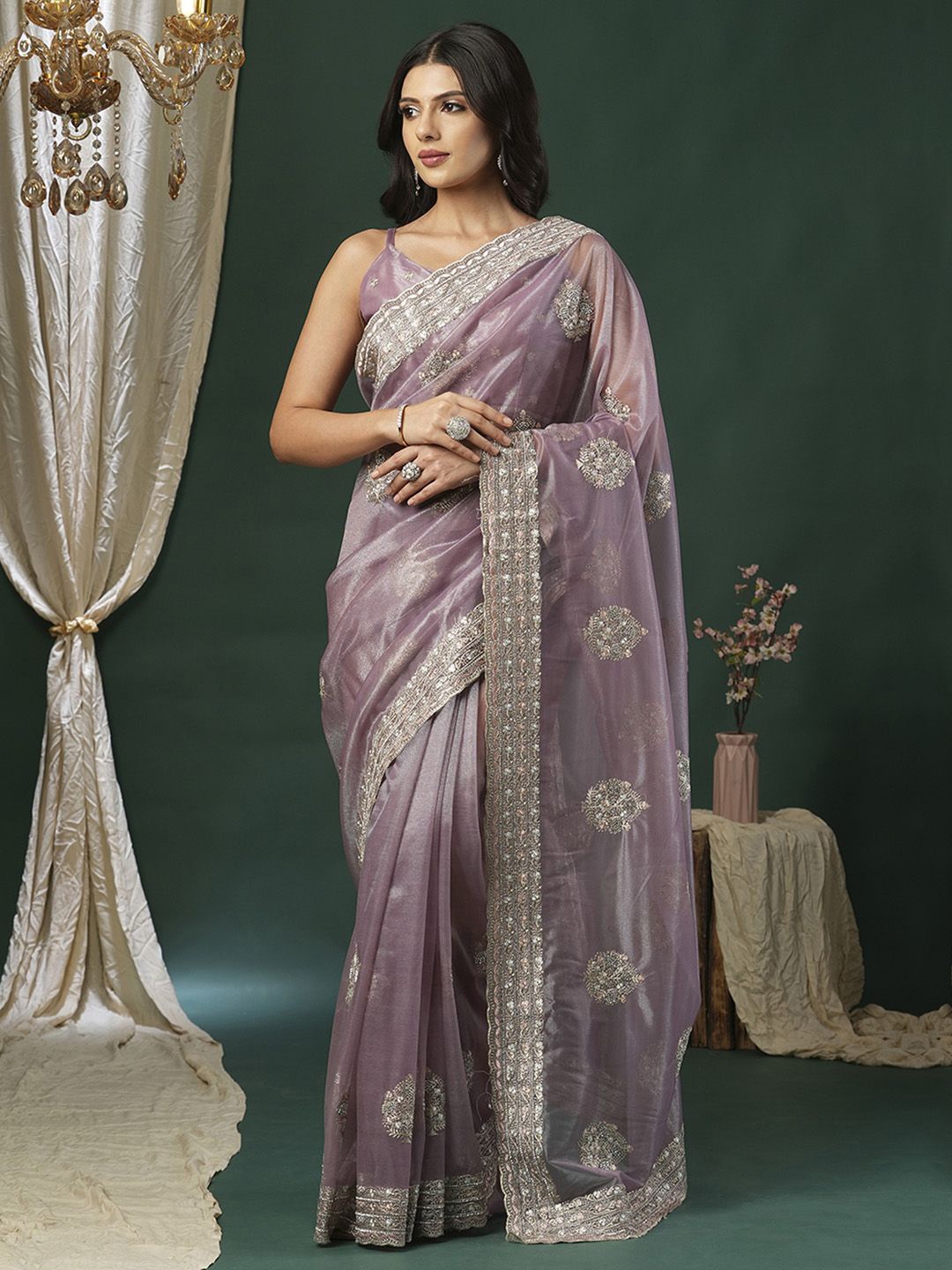 Anouk Embellished Beads and Stones Saree, Lavender