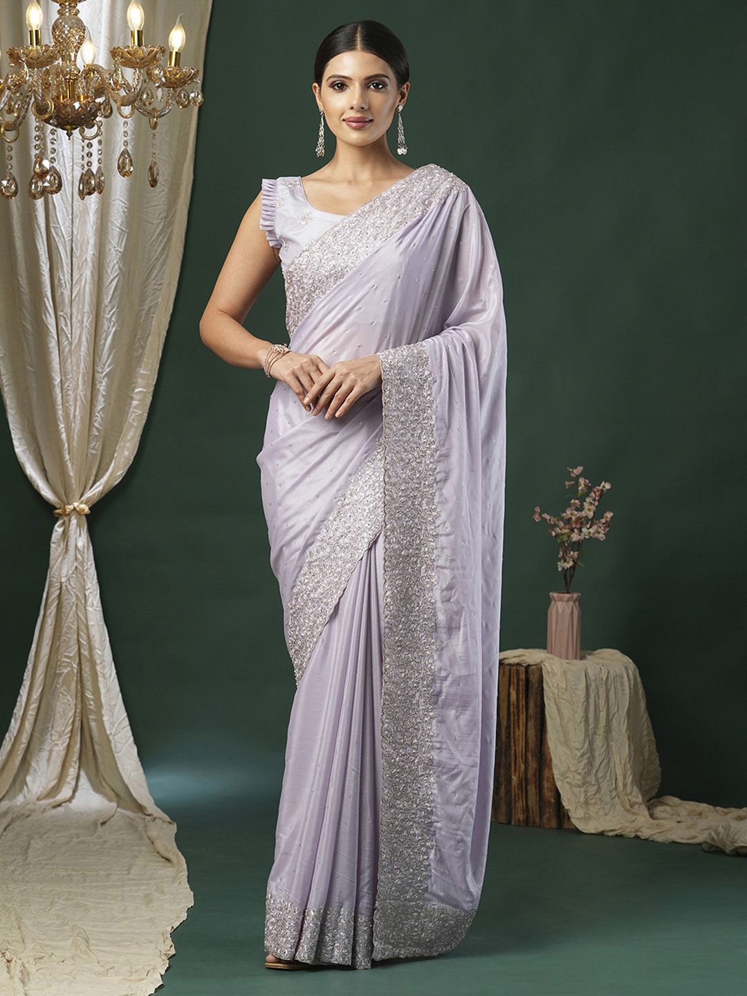 

Anouk Embellished Beads and Stones Saree, Lavender