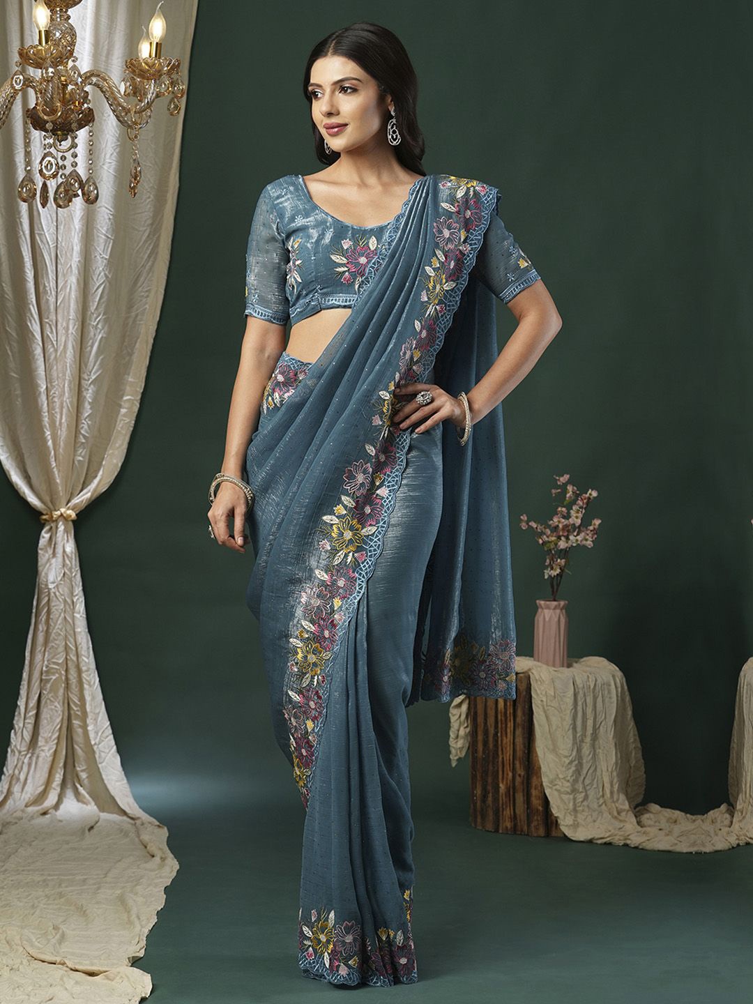 

Anouk Embellished Beads and Stones Saree, Blue