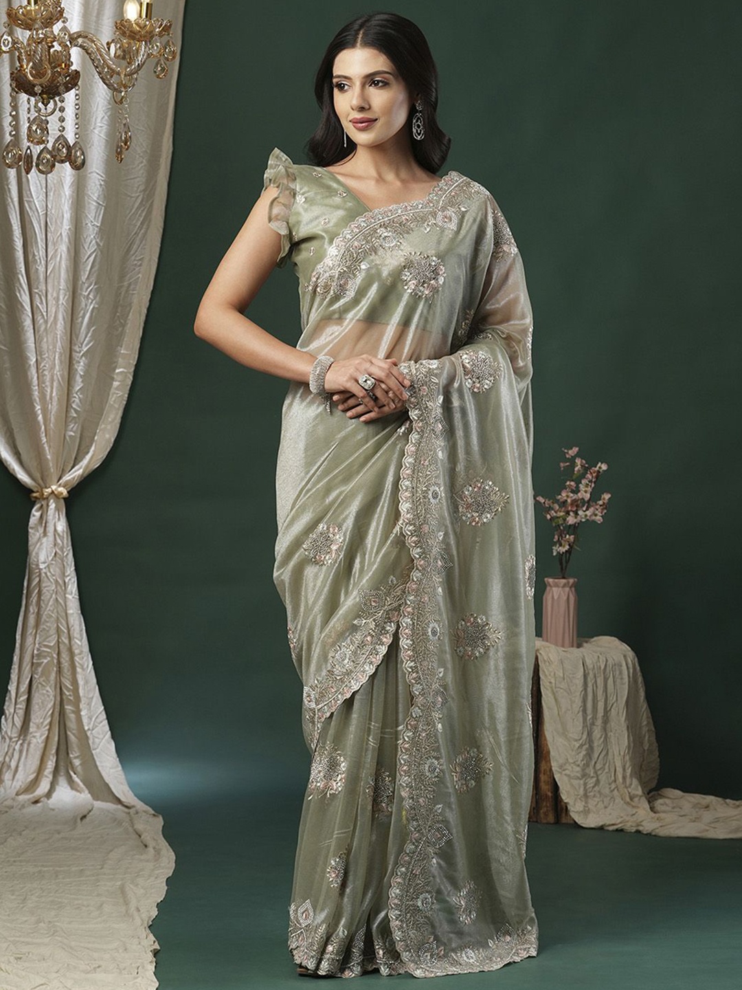 

Anouk Embellished Beads and Stones Saree, Green