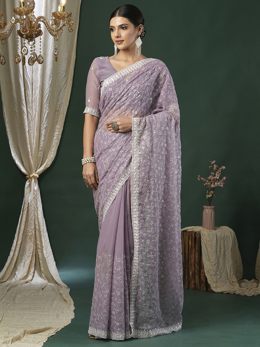 

Anouk Embellished Sequinned Saree, Lavender