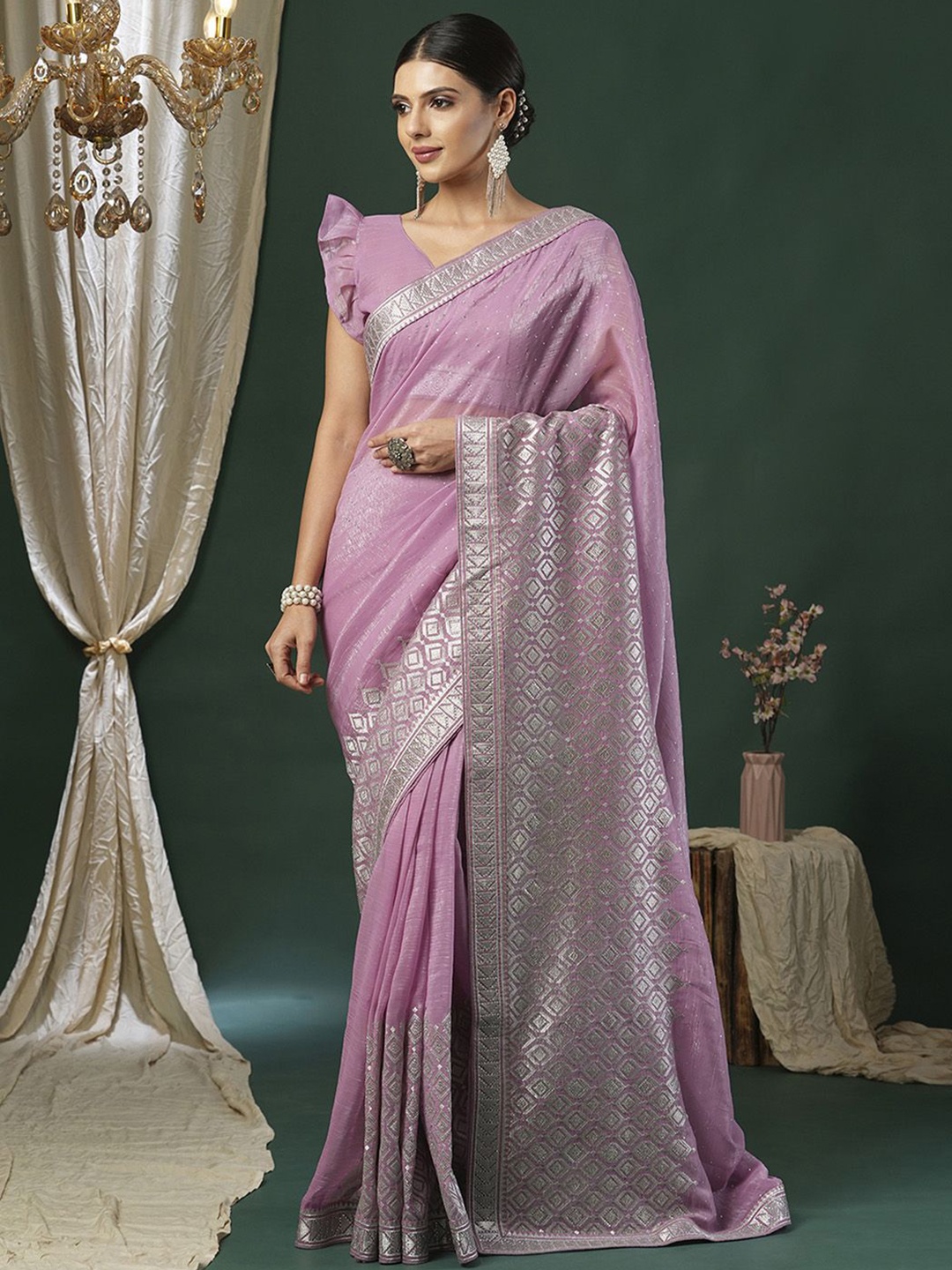 Anouk Embellished Beads and Stones Saree, Pink