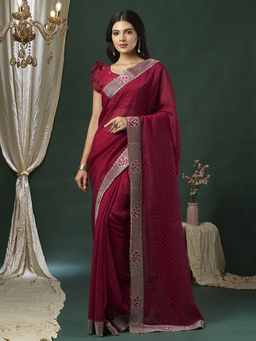 

Anouk Embellished Beads and Stones Saree, Magenta