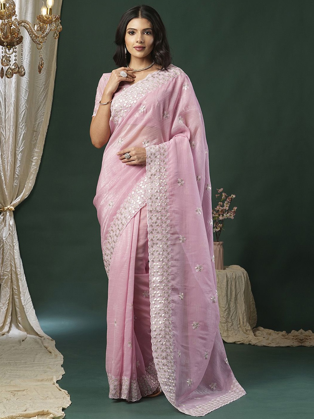

Anouk Embellished Sequinned Saree, Pink