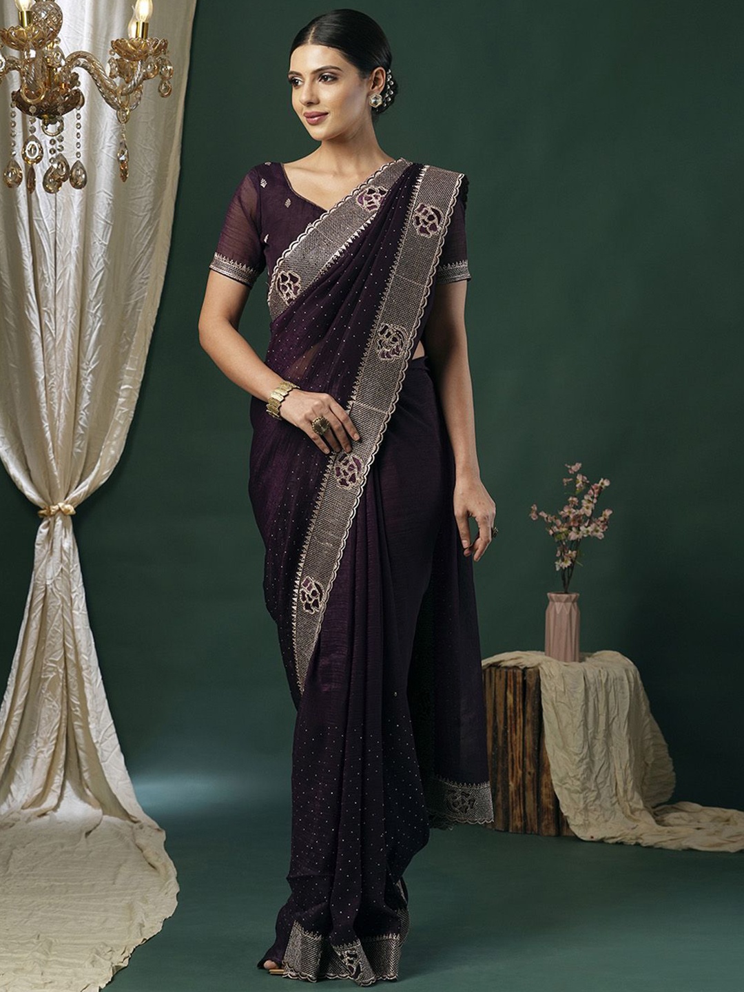 

Anouk Embellished Beads and Stones Saree, Purple