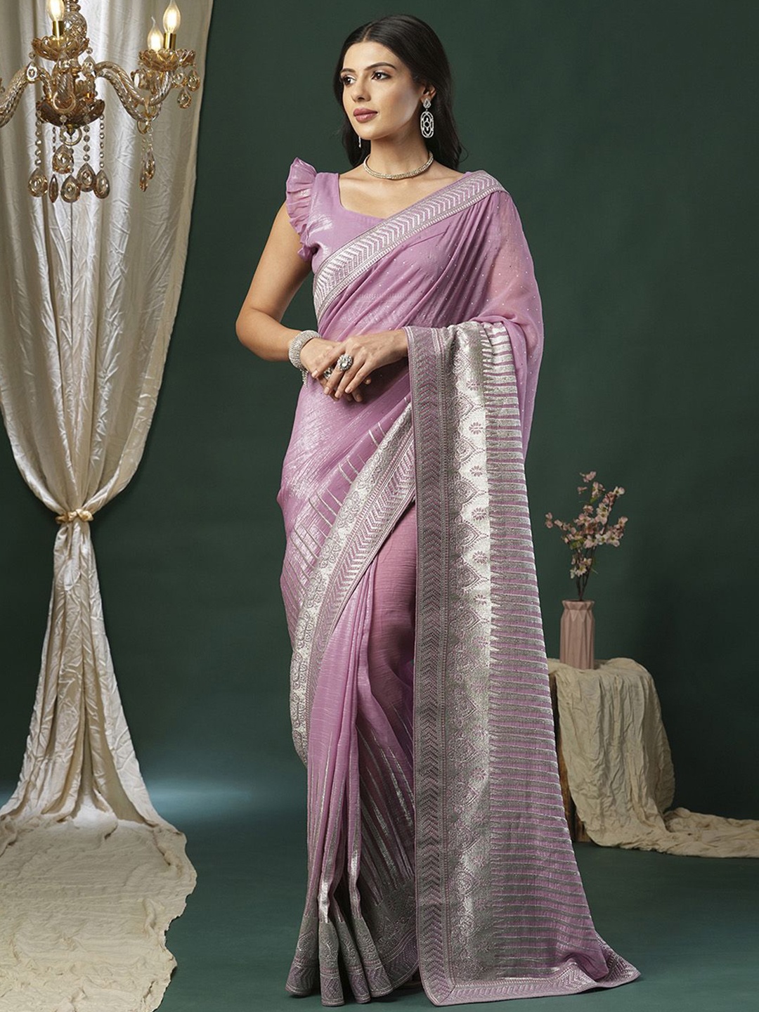 

Anouk Embellished Beads and Stones Embroidered Saree, Pink