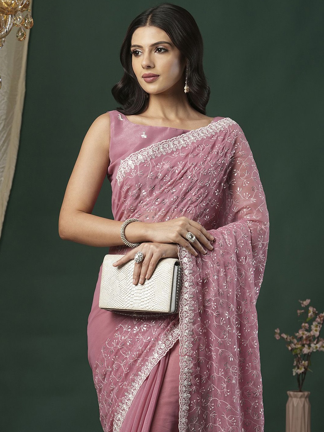 Anouk Embellished Sequinned Saree, Mauve