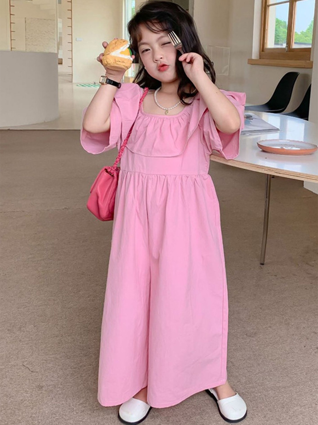 

LULU & SKY Girls Wide Leg Jumpsuit, Pink