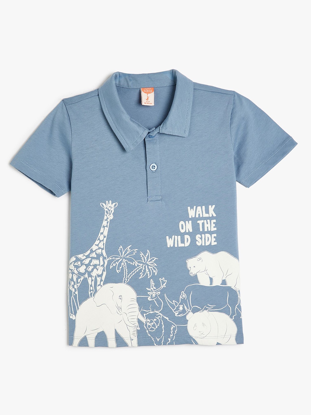 

Koton Boys Animal Printed Polo Collar Cotton T-shirt, Blue
