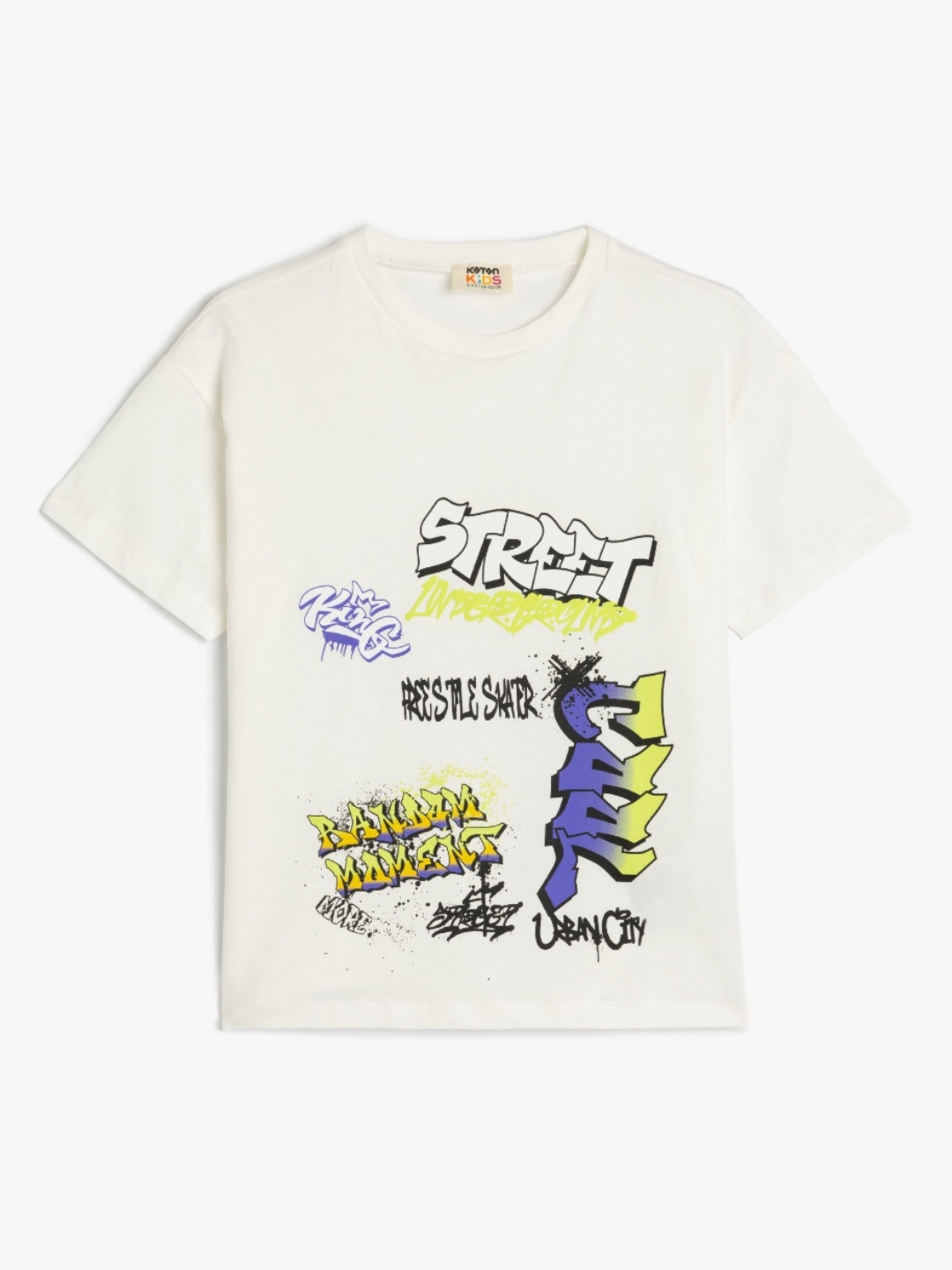 

Koton Boys Typography Printed Round Neck Cotton T-shirt, Cream