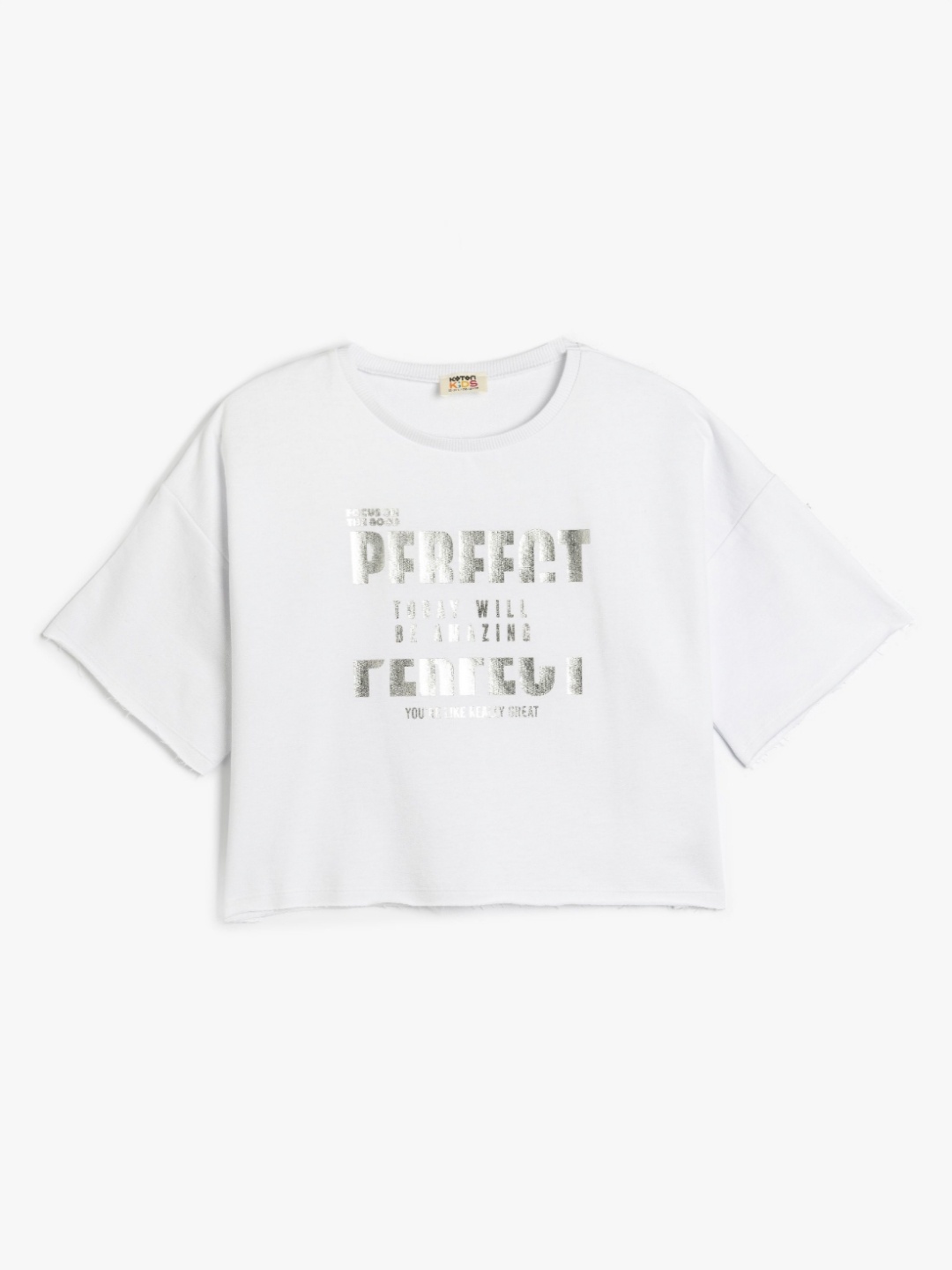 

Koton Girls Typography Printed Round Neck Cotton Relaxed Fit T-shirt, White
