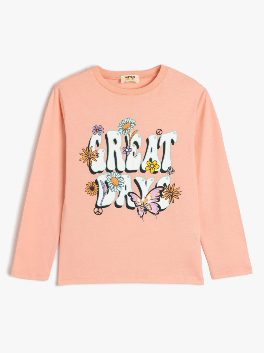 

Koton Girls Typography Printed Round Neck Cotton T-shirt, Pink